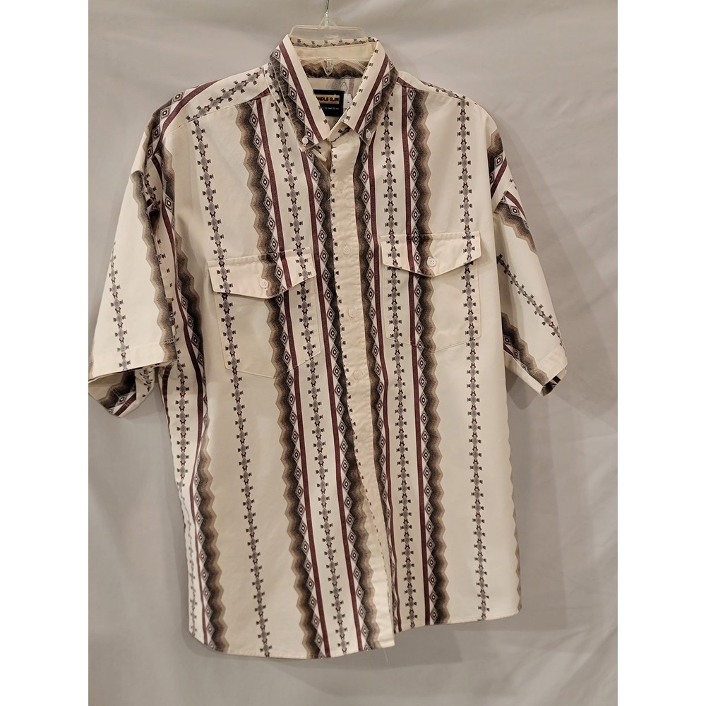 Panhandle Slim Mens Large Western Shirt Short Sleeve Aztec Geometric Made in USA